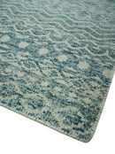 5x7 Teal and Beige Hand knotted southwestern Tribal trellis recycled Art Silk rug