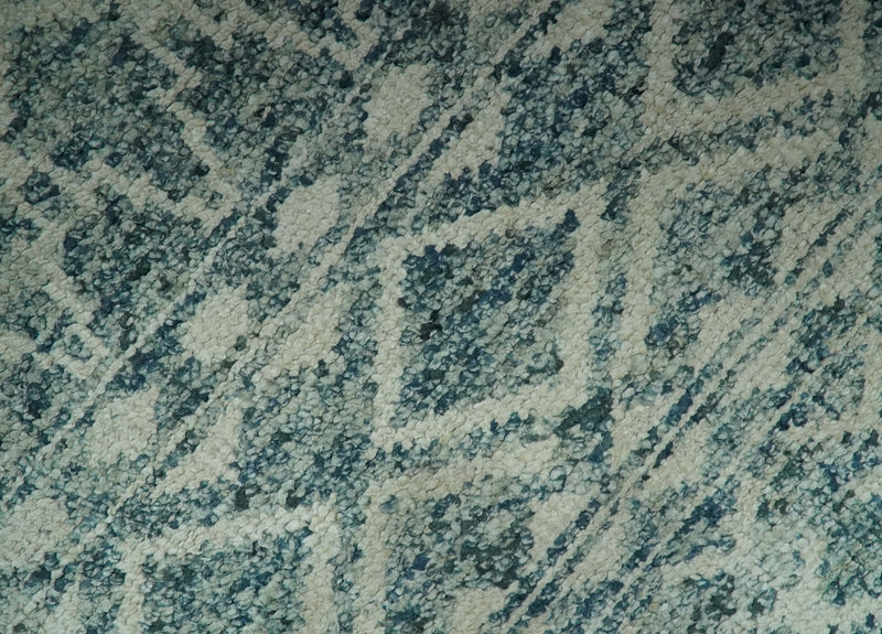 5x7 Teal and Beige Hand knotted southwestern Tribal trellis recycled Art Silk rug