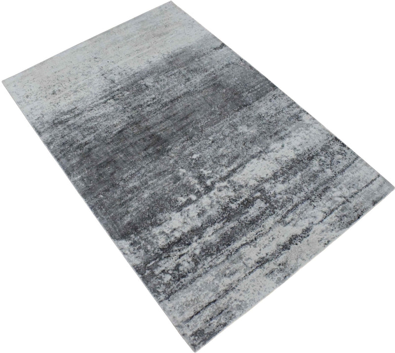 5x7.6 Rug, Abstract Ivory and Gray Rug made with Viscose Art Silk