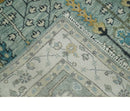 Hand-Knotted Wool Area Rug - Blue and Ivory Oushak Antique Style