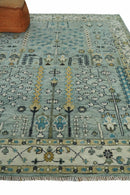 Hand-Knotted Wool Area Rug - Blue and Ivory Oushak Antique Style