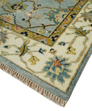 Wool Area Rug Hand Knotted Oushak Silver Ivory Antique Design by The Rug Decor