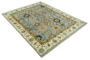 Wool Area Rug Hand Knotted Oushak Silver Ivory Antique Design by The Rug Decor