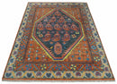 Charcoal Rust Beige Traditional Heriz Hand-Knotted Wool Area Rug
