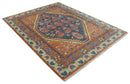 Charcoal Rust Beige Traditional Heriz Hand-Knotted Wool Area Rug