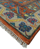 Charcoal Rust Beige Traditional Heriz Hand-Knotted Wool Area Rug by The Rug Decor