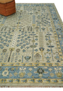 Beige and Blue Hand Knotted Wool Area Rug - Traditional Heriz Design Made to Order