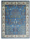 Tree of life Traditional Hand Knotted Blue and Ivory Multi Size Wool area Rug