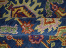 Hand Knotted Wool Area Rug Blue Gold Beige Oushak Oriental Traditional Design by The Rug Decor