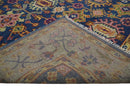 Hand Knotted Wool Area Rug Blue Gold Beige Oushak Oriental Traditional Design by The Rug Decor