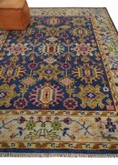 Hand Knotted Wool Area Rug Blue Gold Beige Oushak Oriental Traditional Design by The Rug Decor