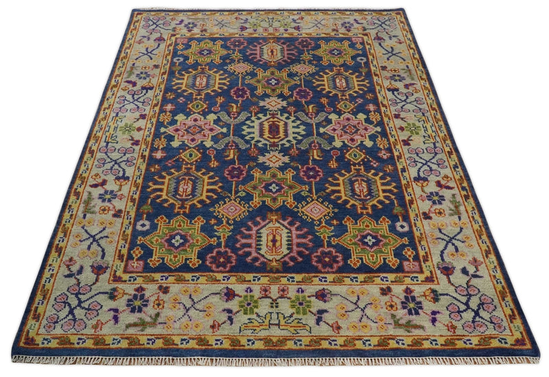 Custom Made Hand Knotted Blue, Gold and Beige Oriental Oushak wool Area Rug