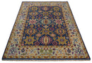 Hand Knotted Wool Area Rug Blue Gold Beige Oushak Oriental Traditional Design by The Rug Decor