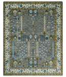 Hand Knotted Charcoal and Ivory Traditional Vintage Style Custom Made Wool Area Rug