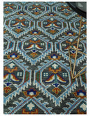Charcoal Blue and Ivory Traditional Hand Knotted Wool Area Rug - Multi Size