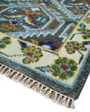 Charcoal Blue and Ivory Traditional Hand Knotted Wool Area Rug - Multi Size by The Rug Decor