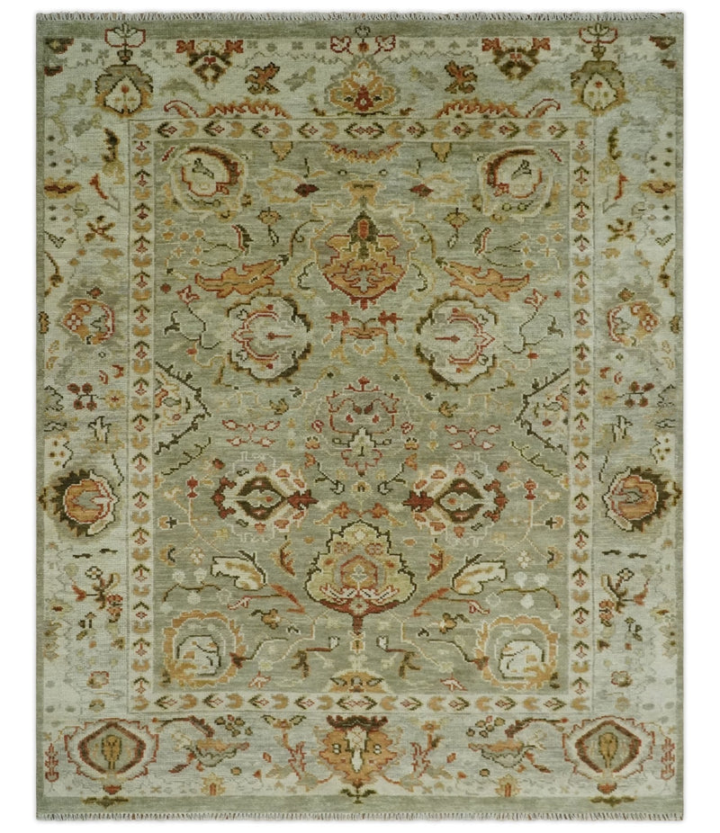 Custom Made Hand Knotted Olive and beige Traditional Vintage Style Antique Wool Rug