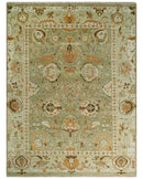 Custom Made Hand Knotted Olive and beige Traditional Vintage Style Antique Wool Rug