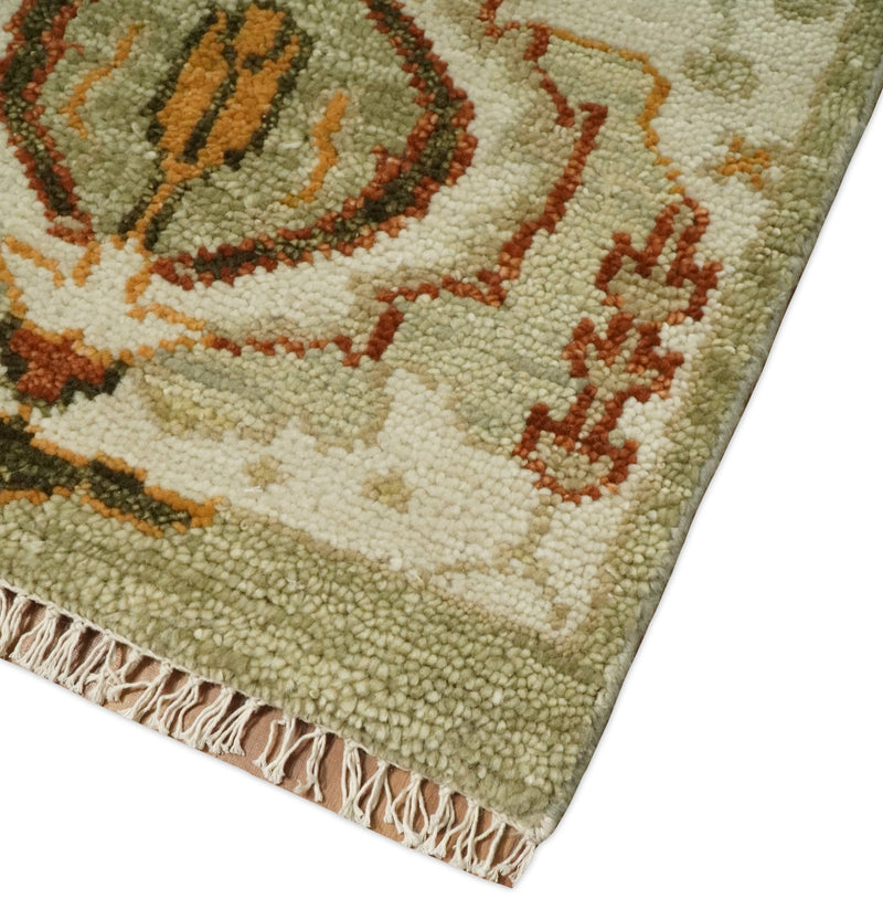 Custom Made Hand Knotted Olive and beige Traditional Vintage Style Antique Wool Rug