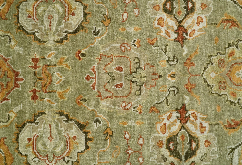 Custom Made Hand Knotted Olive and beige Traditional Vintage Style Antique Wool Rug