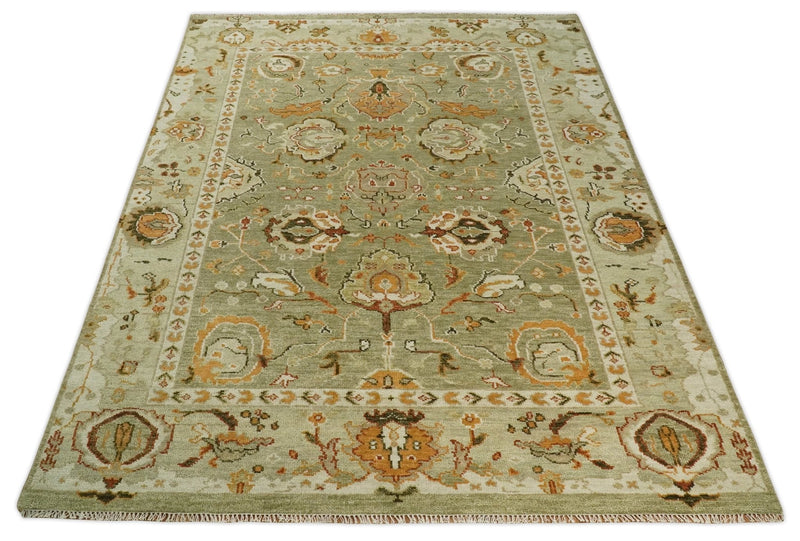 Custom Made Hand Knotted Olive and beige Traditional Vintage Style Antique Wool Rug