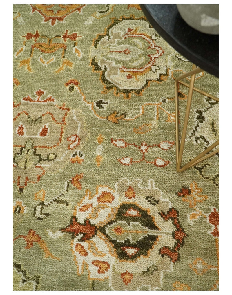 Custom Made Hand Knotted Olive and beige Traditional Vintage Style Antique Wool Rug