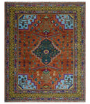 Hand Knotted Green, Rust, Yellow, Pink and Blue Traditional Floral Multi Size Wool Area Rug