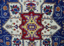 Maroon, Ivory, Blue and Rust Hand Knotted Traditional Heriz Multi Size wool Area Rug