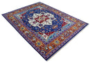 Hand Knotted Wool Area Rug Maroon Ivory Blue Rust Heriz Persian Traditional Style by The Rug Decor