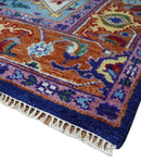Hand Knotted Wool Area Rug Maroon Ivory Blue Rust Heriz Persian Traditional Style by The Rug Decor