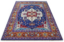 Hand Knotted Wool Area Rug Maroon Ivory Blue Rust Heriz Persian Traditional Style by The Rug Decor
