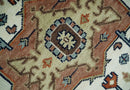 Hand Knotted Wool Area Rug Ivory Blue Rust Modern Traditional Heriz Serapi Woven by The Rug Decor