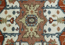Hand Knotted Wool Area Rug Ivory Blue Rust Modern Traditional Heriz Serapi Woven by The Rug Decor
