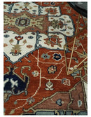 Hand Knotted Wool Area Rug Ivory Blue Rust Modern Traditional Heriz Serapi Woven by The Rug Decor