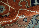 Hand Knotted Wool Area Rug Ivory Blue Rust Modern Traditional Heriz Serapi Woven by The Rug Decor