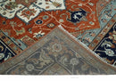 Hand Knotted Wool Area Rug Ivory Blue Rust Modern Traditional Heriz Serapi Woven by The Rug Decor