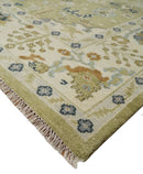 Hand Knotted Custom Made Olive, Silver and Beige Traditional Wool Rug