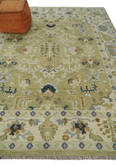 Wool Hand Knotted Turkish Rug - Olive Silver Beige Traditional