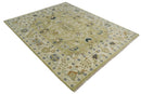 Hand Knotted Custom Made Olive, Silver and Beige Traditional Wool Rug
