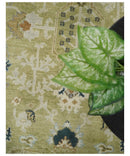 Wool Hand Knotted Turkish Rug - Olive Silver Beige Traditional