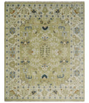 Hand Knotted Custom Made Olive, Silver and Beige Traditional Wool Rug