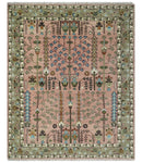 Pink Olive Beige Hand Knotted Wool Rug Traditional Persian Heriz