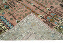 Pink, Olive and Beige Traditional Vintage Heriz Serapi Wool Rug