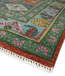 Traditional Hand Knotted Wool Persian Area Rug Rust Blue Olive