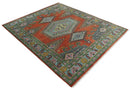 Traditional Hand Knotted Wool Persian Area Rug Rust Blue Olive
