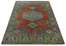 Traditional Hand Knotted Wool Persian Area Rug Rust Blue Olive