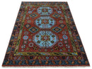 Rust and Blue Hand Knotted Wool Area Rug Traditional Antique by The Rug Decor