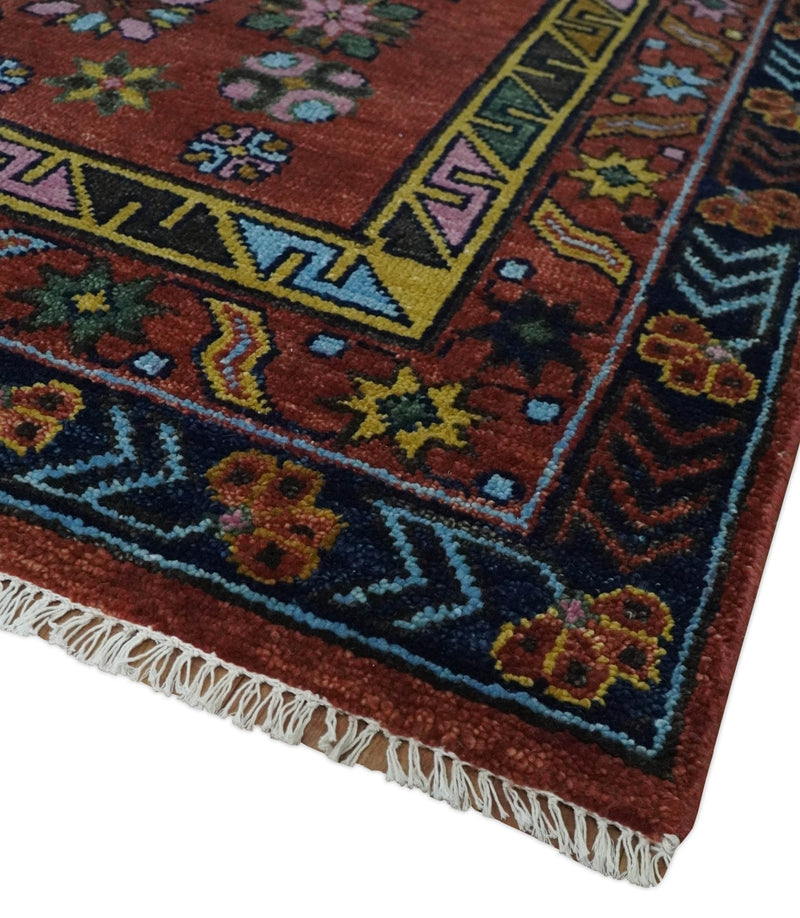 Hand Knotted Rust and Blue Traditional Antique look Multi Size Wool Area Rug