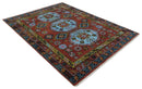 Rust and Blue Hand Knotted Wool Area Rug Traditional Antique by The Rug Decor