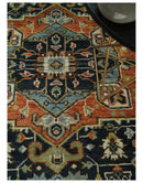 Wool Area Rug - Rust Blue Aqua Traditional Heriz Hand Knotted by The Rug Decor